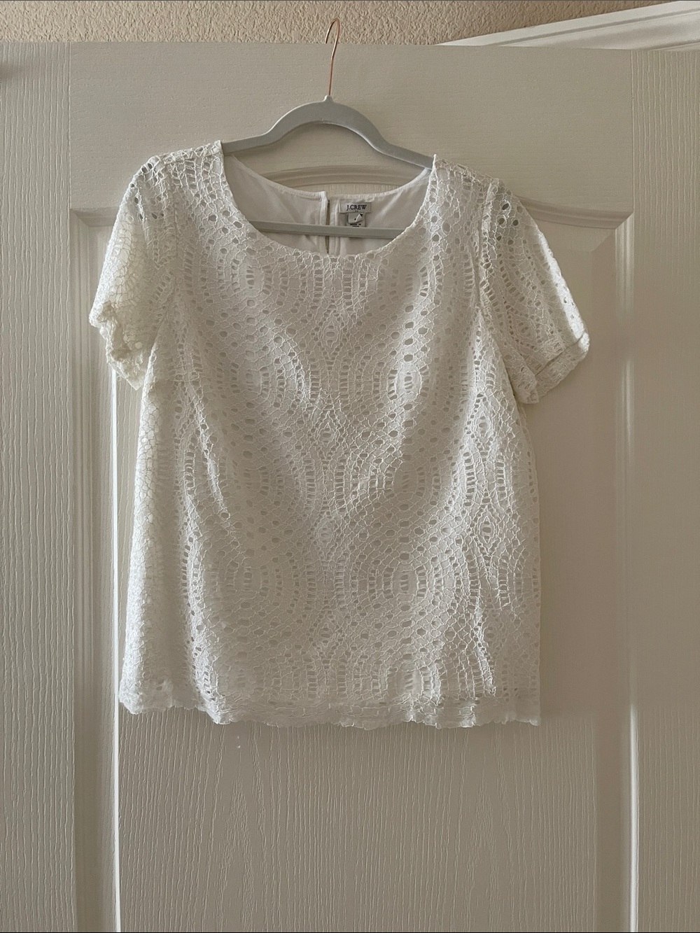 J. Crew White Crochet Lace Short Sleeve Blouse,boxy fit Sz 6